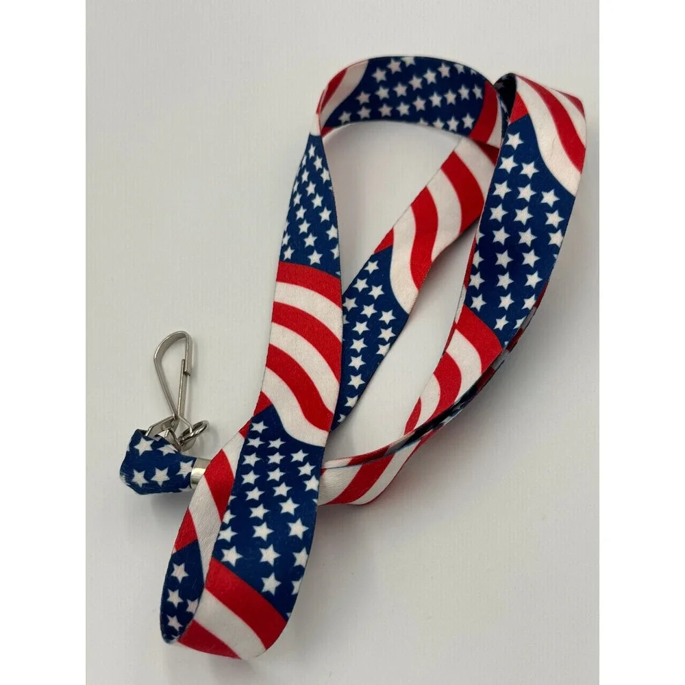 USA American Flag Lanyard Patriotic Stars Stripes ID Badge Key Holder
